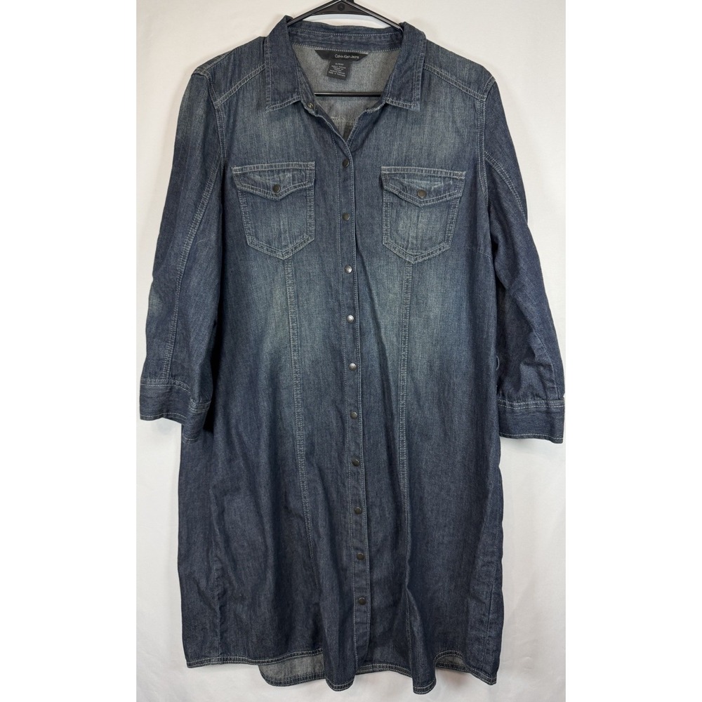 Calvin Klein Denim Midi Shirt Dress - Dark Blue
